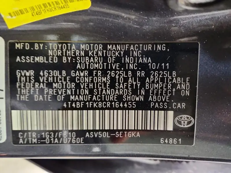 2012 TOYOTA CAMRY XLE  