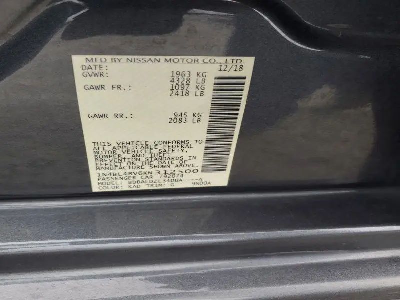 2019 NISSAN ALTIMA S  