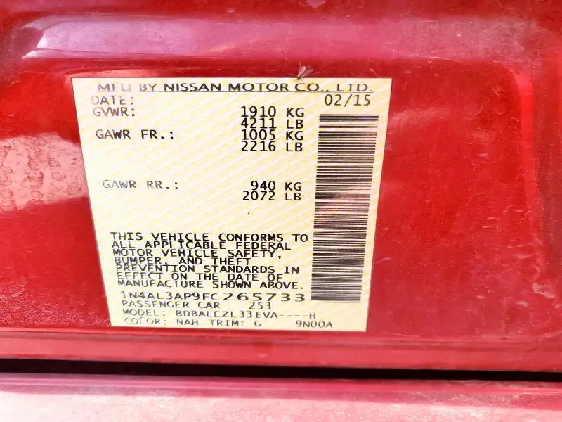 2015 NISSAN ALTIMA 2.5 S  