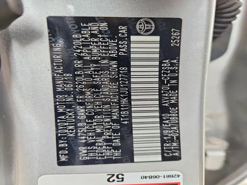 2018 TOYOTA CAMRY SE  