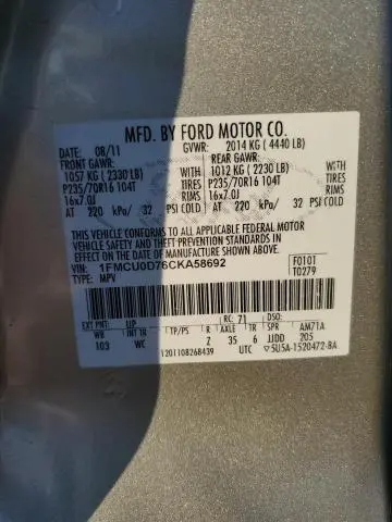 2012 FORD ESCAPE XLT  