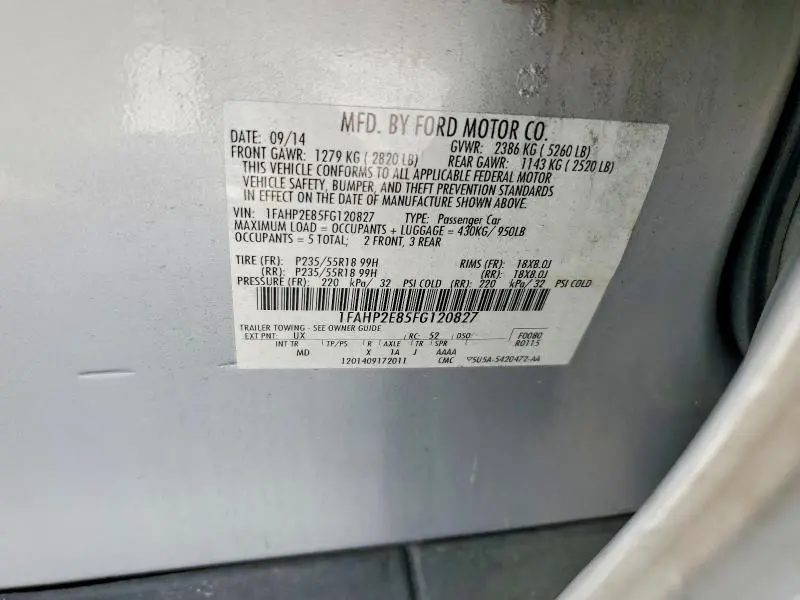 2015 FORD TAURUS SEL  
