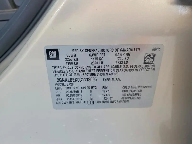 2012 CHEVROLET EQUINOX LS  