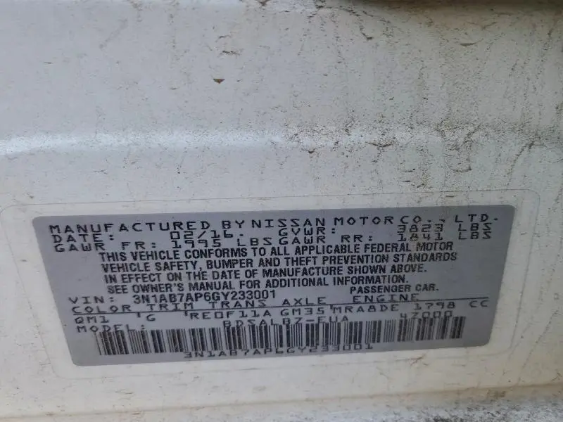 2016 NISSAN SENTRA S  