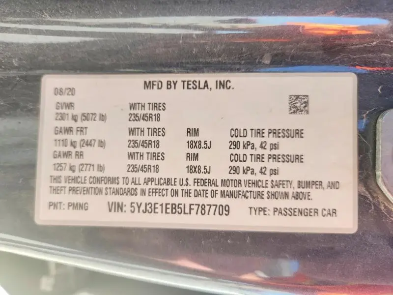 2020 TESLA MODEL 3   