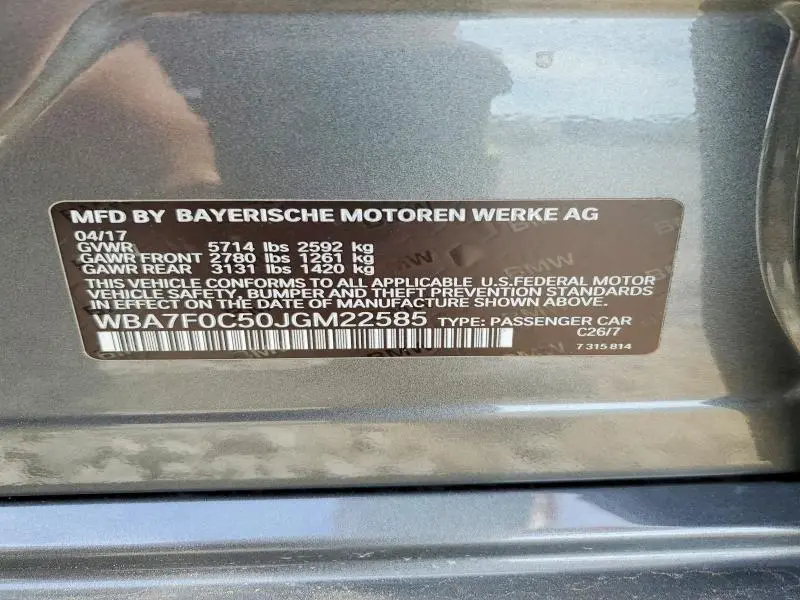 2018 BMW 750 I  