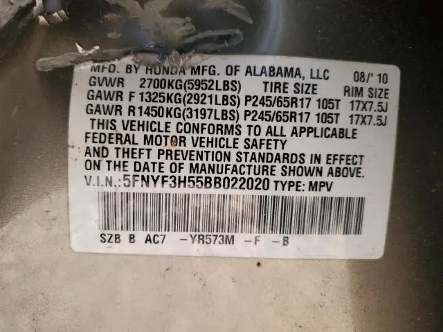 2011 HONDA PILOT EXL  