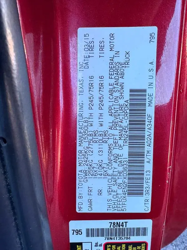 2015 TOYOTA TACOMA ACCESS CAB  