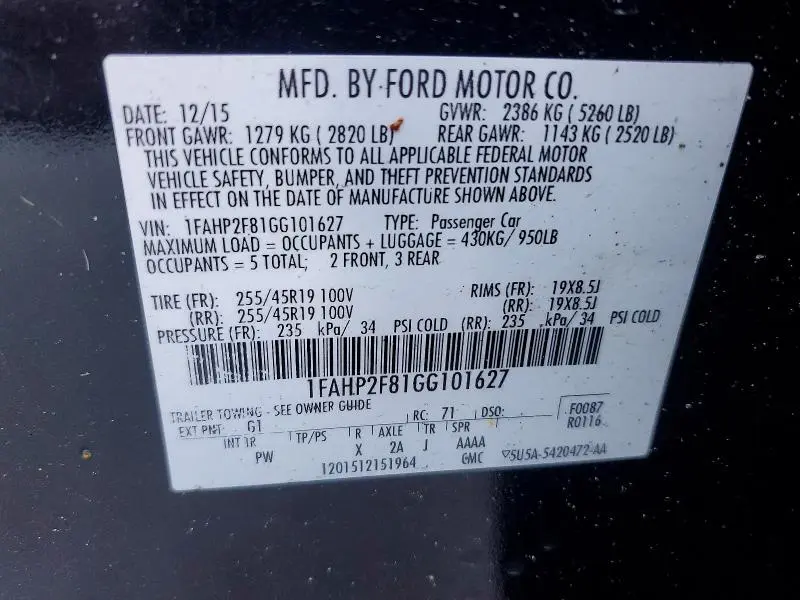 2016 FORD TAURUS LIMITED  