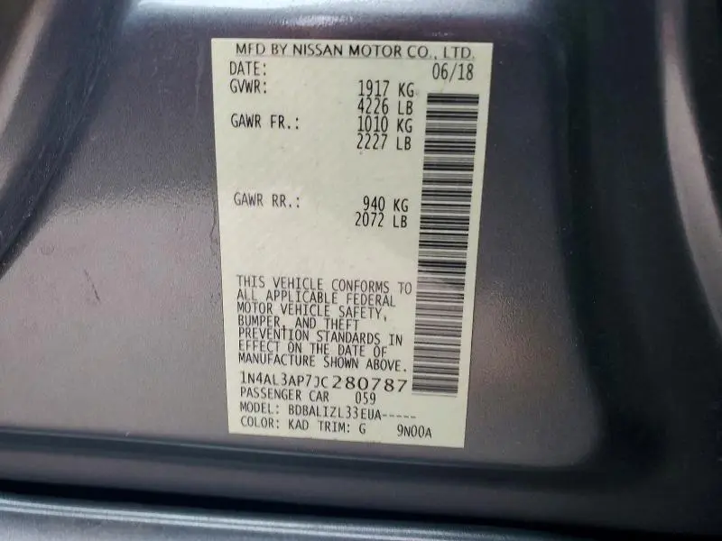 2018 NISSAN ALTIMA 2.5 SV  