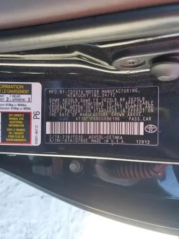 2012 TOYOTA CAMRY BASE  