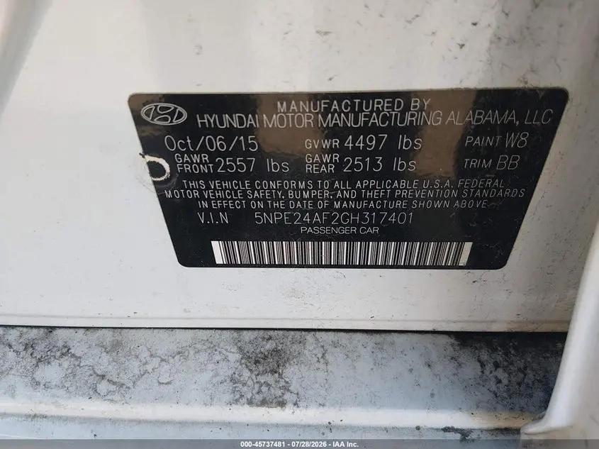2016 HYUNDAI SONATA SE