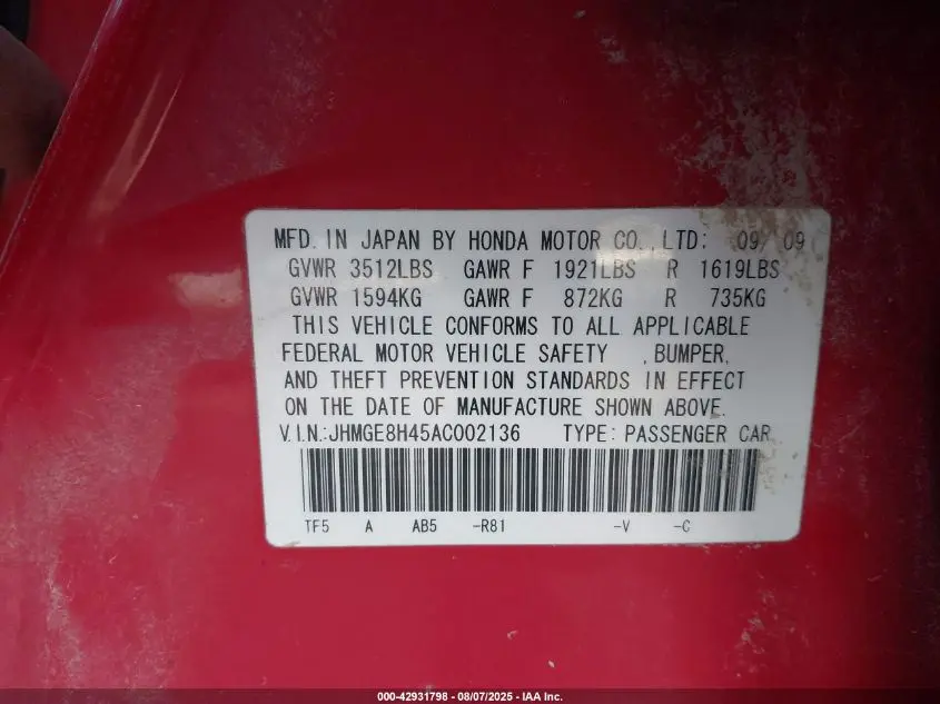 2010 HONDA FIT SPORT
