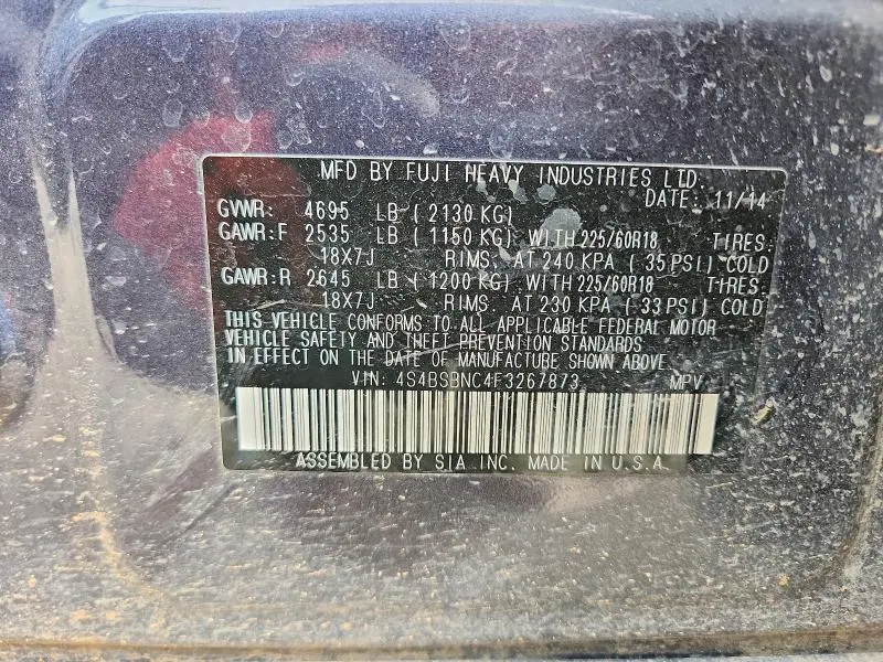 2015 SUBARU OUTBACK 2.5I LIMITED  