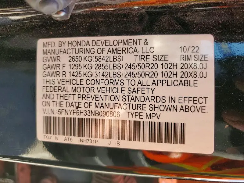 2022 HONDA PILOT SPORT  