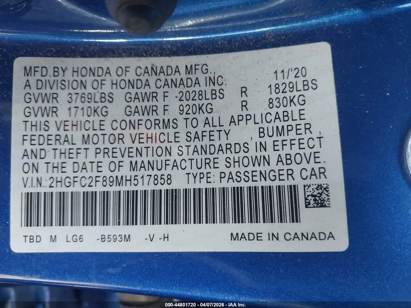 2021 HONDA CIVIC SPORT