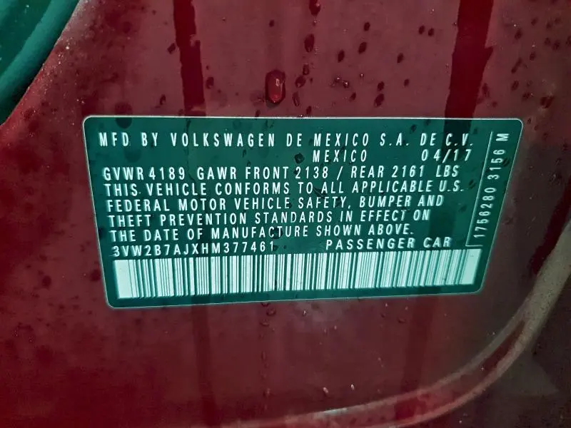 2017 VOLKSWAGEN JETTA S  