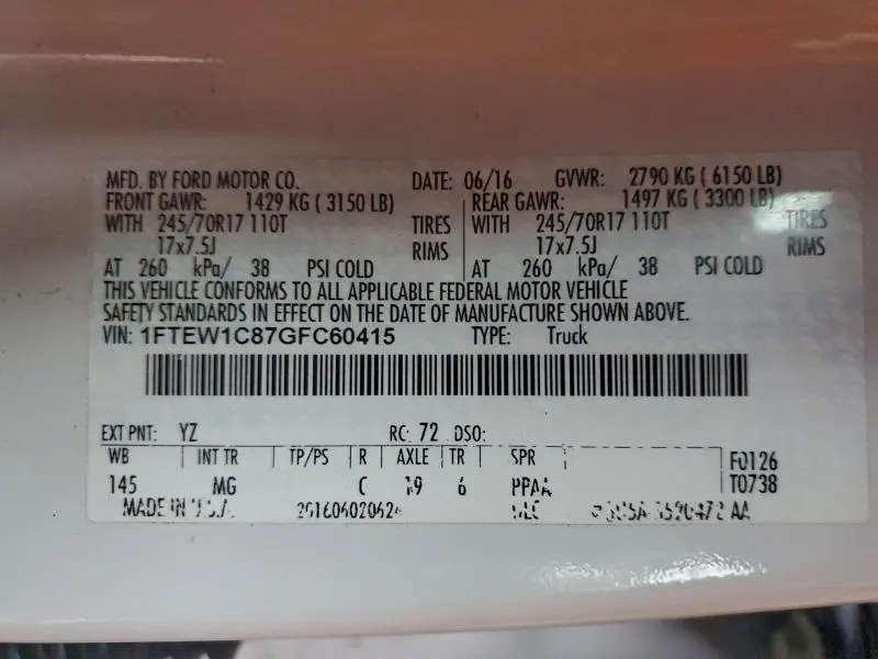 2016 FORD F150 SUPERCREW  