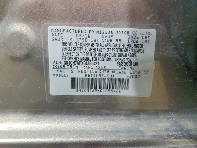2016 NISSAN VERSA 1.6 SV  