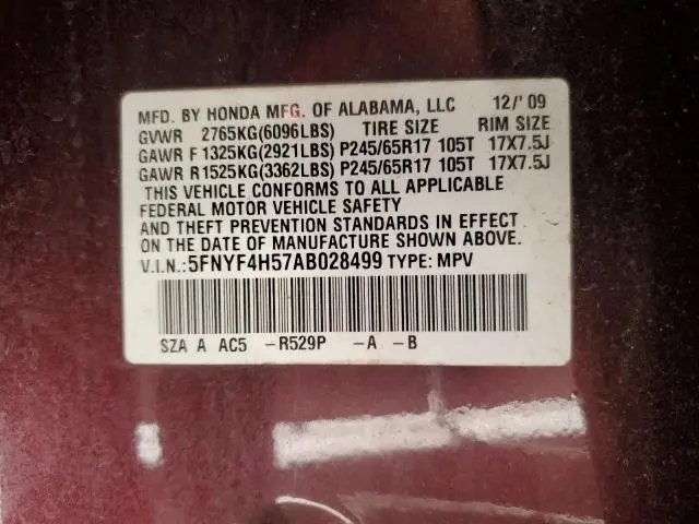 2010 HONDA PILOT EXL  