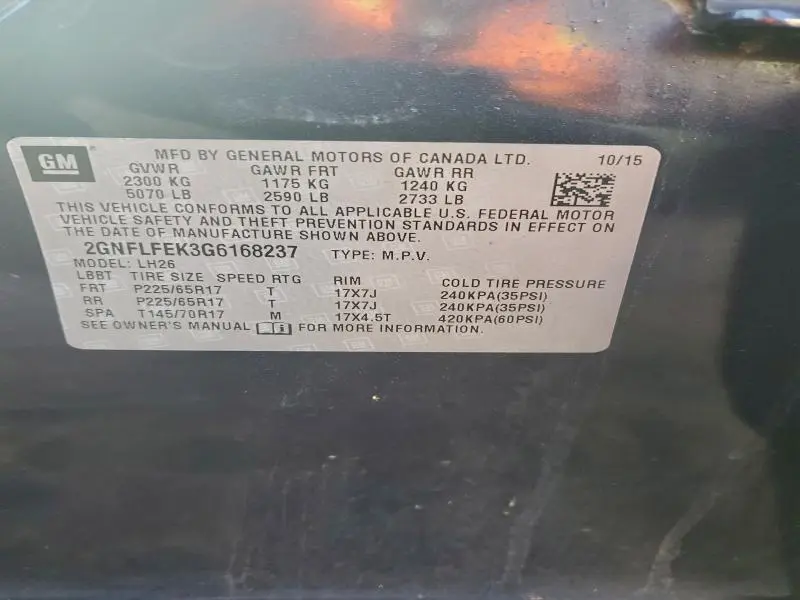 2016 CHEVROLET EQUINOX LT  