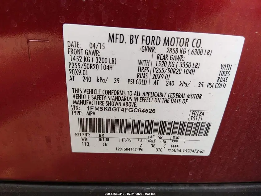 2015 FORD EXPLORER SPORT