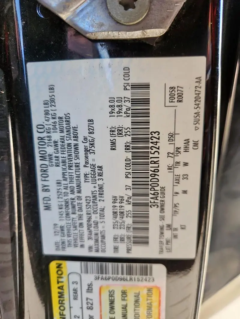 2020 FORD FUSION TITANIUM  