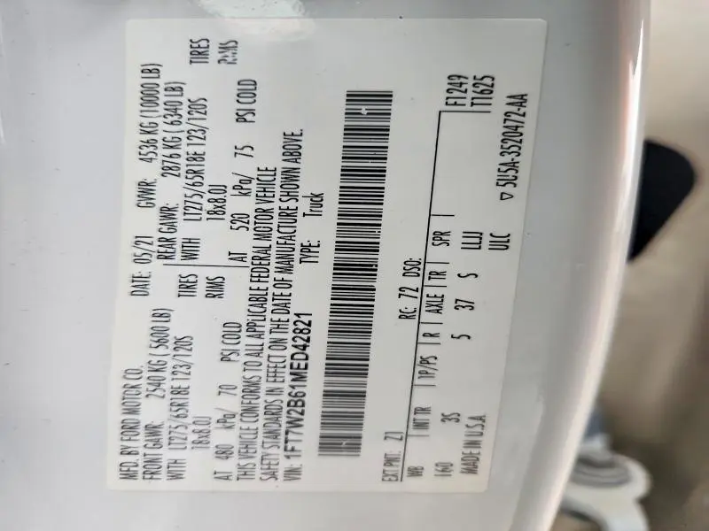 2021 FORD F250 XLT SD 4WD 6.2L V8 CREW CAB