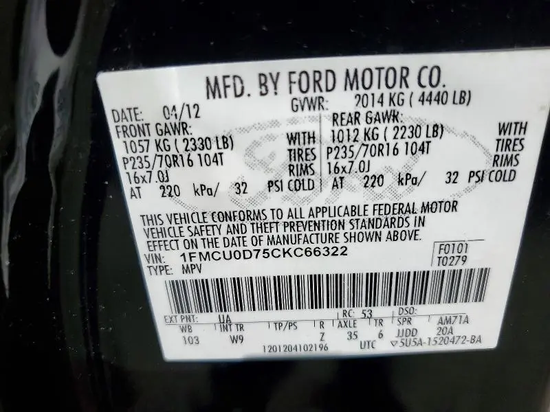 2012 FORD ESCAPE XLT  