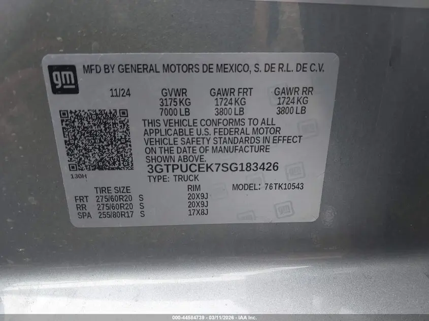 2025 GMC SIERRA 1500 4WD  SHORT BOX ELEVATION WITH 3SB