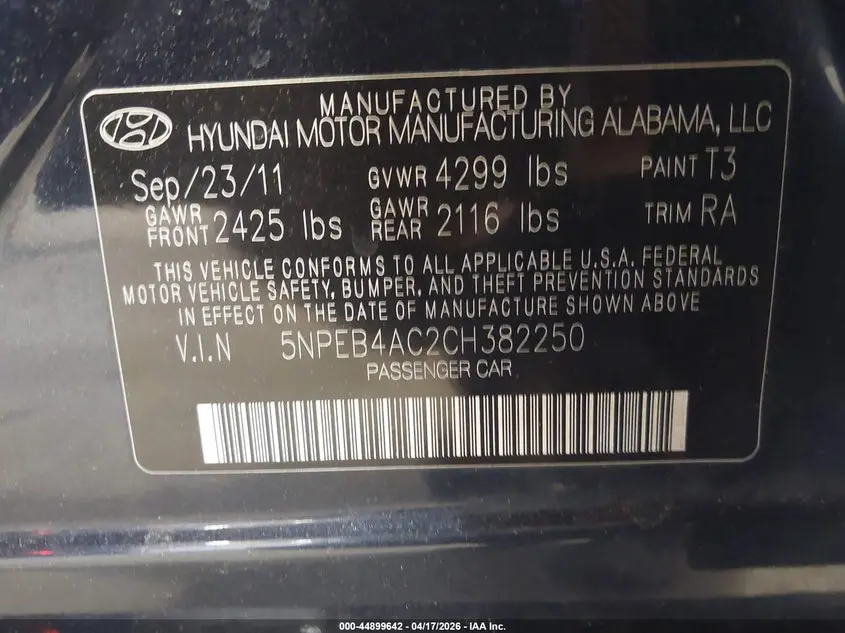 2012 HYUNDAI SONATA GLS