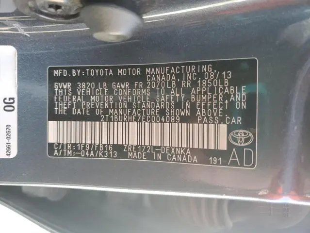 2014 TOYOTA COROLLA L  