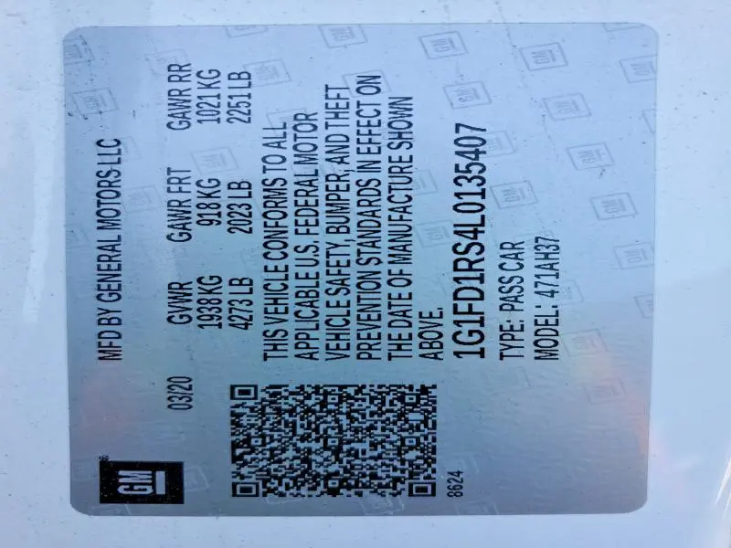 2020 CHEVROLET CAMARO LT  