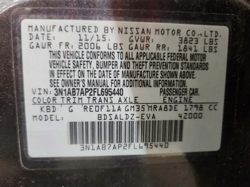 2015 NISSAN SENTRA SV  