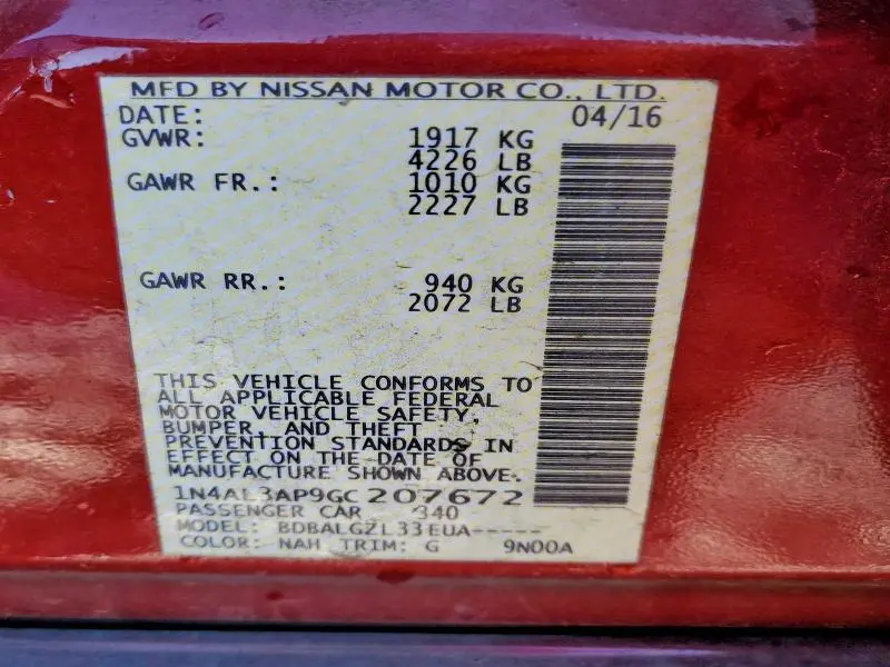 2016 NISSAN ALTIMA 2.5  