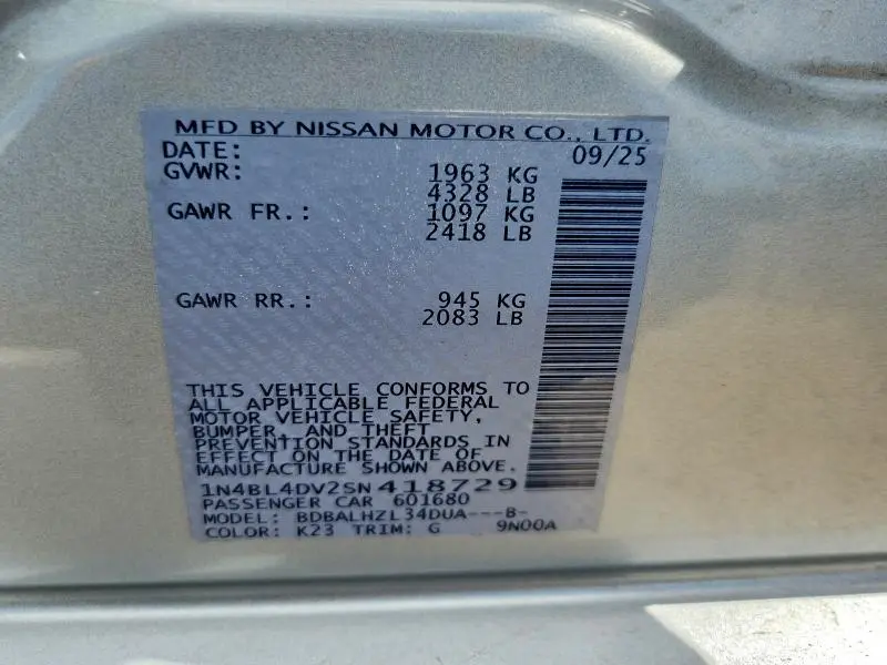 2025 NISSAN ALTIMA SV  