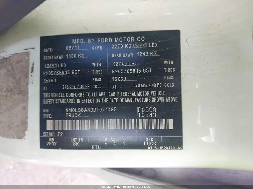 2011 FORD TRANSIT CONNECT XL