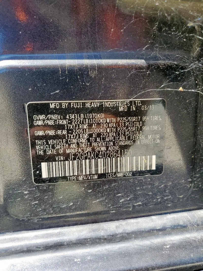 2013 SUBARU XV CROSSTREK 2.0 LIMITED  
