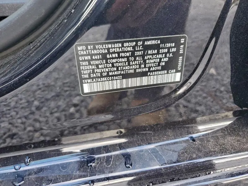 2019 VOLKSWAGEN PASSAT WOLFSBURG  