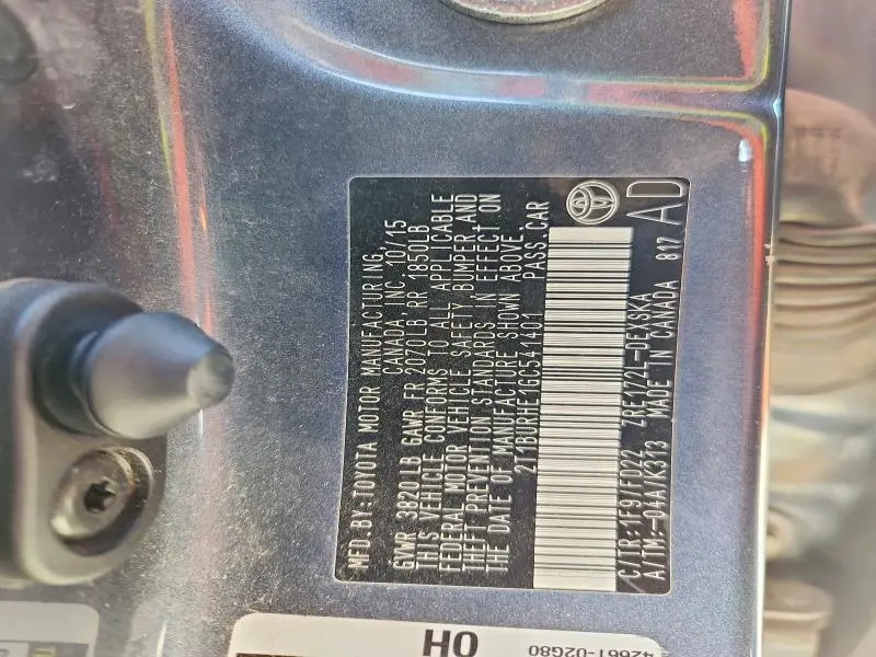 2016 TOYOTA COROLLA L  