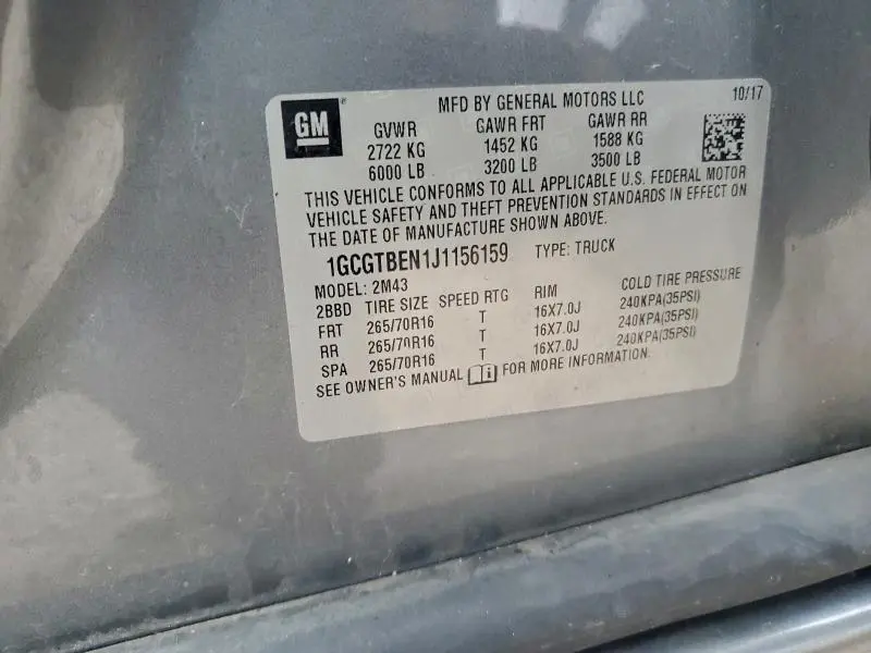 2018 CHEVROLET COLORADO   