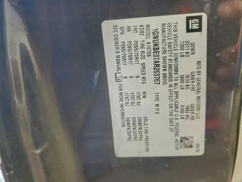 2010 CHEVROLET TAHOE K1500 LT  