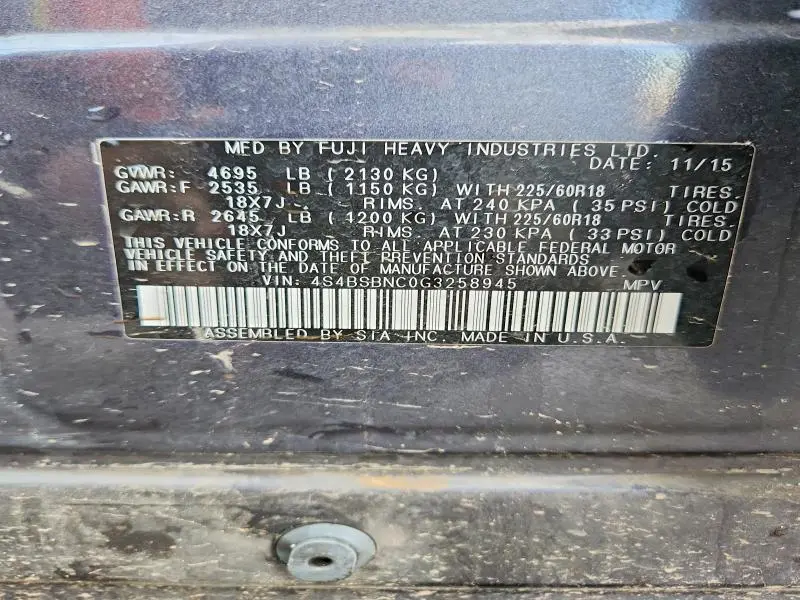 2016 SUBARU OUTBACK 2.5I LIMITED  