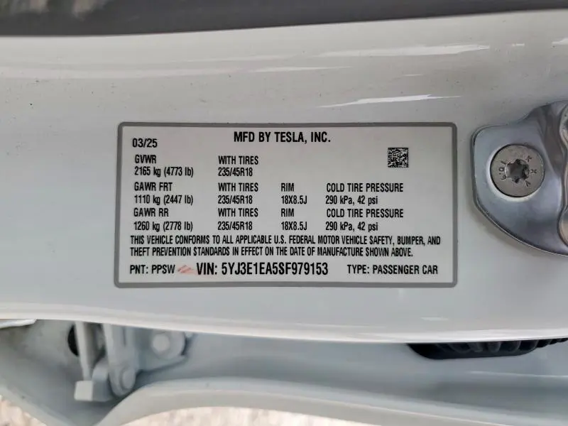 2025 TESLA MODEL 3   