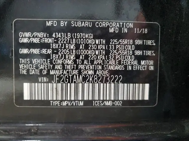 2019 SUBARU CROSSTREK LIMITED  