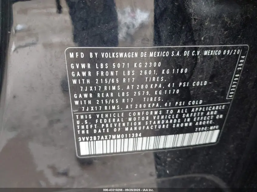 2021 VOLKSWAGEN TIGUAN 2.0T SE/2.0T SE R-LINE BLACK/2.0T SEL