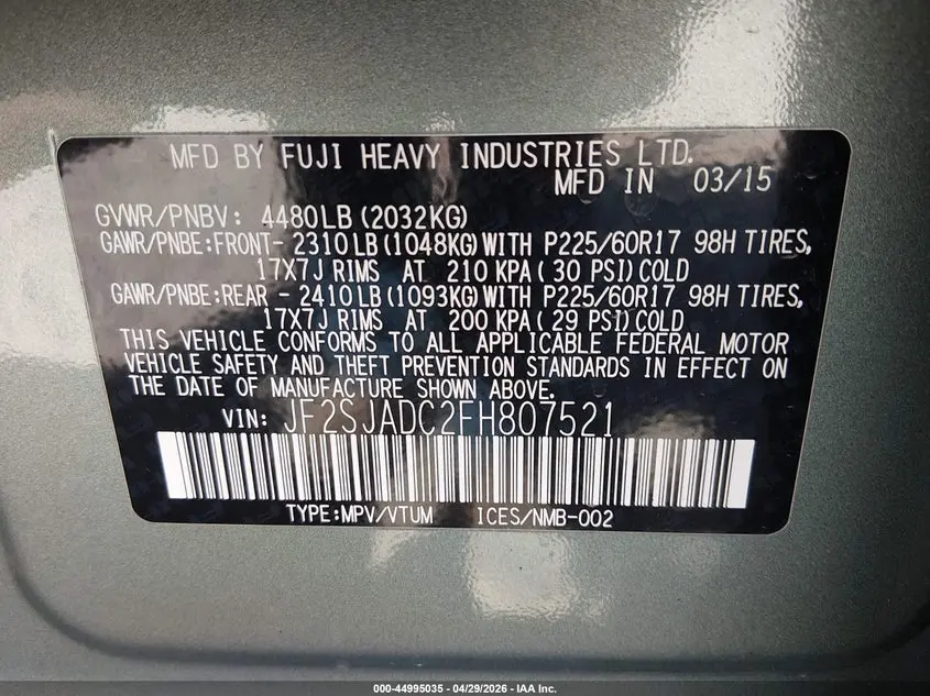 2015 SUBARU FORESTER 2.5I PREMIUM