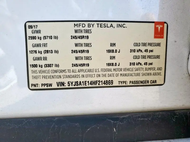 2017 TESLA MODEL S   