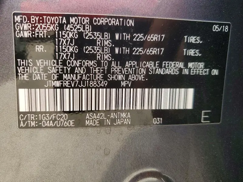 2018 TOYOTA RAV4 XLE  