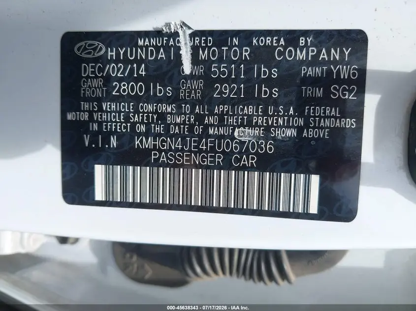 2015 HYUNDAI GENESIS 3.8